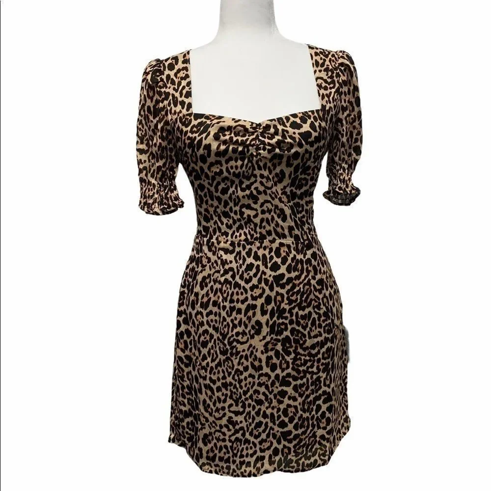 NSR Animal Print Short Puff Sleeve Mini Dress Small/Medium - Picture 3 of 7